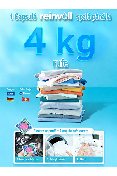 Reinvoll Laundry Detergent Capsules, All in One Pods, 90 Washes, Anti-Stain, Gentle on Sensitive Skin