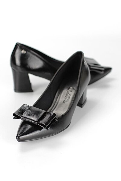 Gökhan Talay Benedita Flexible Soft Non-Slip Sole (4 cm) Women's Thick Heel Corner Bow Black Ruga