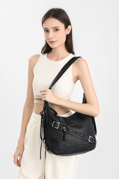 Hüvendo حقيبة كتف وحقيبة ظهر نسائية من برشلونة يومية متوسطة الحجم بتفاصيل حزا...