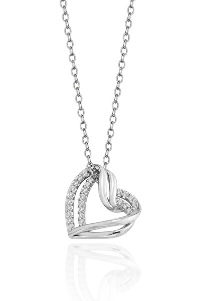 Cosmia Shine Zircon Stone Interlocking Heart Figured Steel Necklace - Non-Tar...