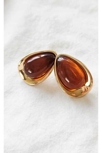 MITH SB TAKI Stainless Steel Brown Resin Drop Earrings Gold