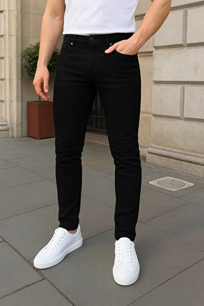 comstar Men's Cotton Skinny Black Jeans