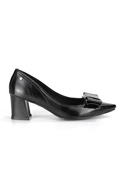 Gökhan Talay Benedita Flexible Soft Non-Slip Sole (4 cm) Women's Thick Heel Corner Bow Black Ruga
