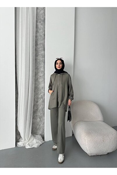LOQFashion Modal Fabric Metal Zipper Tunic Set Hijab
