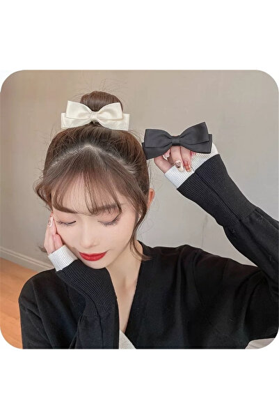 Pelin Aksesuar Red black and white satin bow hair clip set