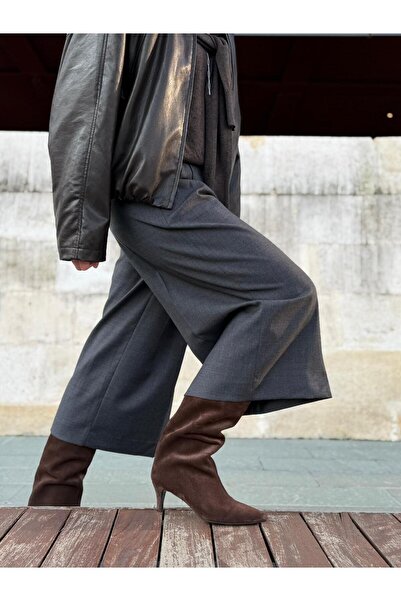 ESSO LA MİA Loran İnce Topuklu Sivri Burun Kadın çizme - KAHVE SÜET