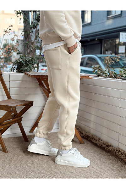 manch collection Fleece-Lined Zippered Collar Top and Bottom Set Cream