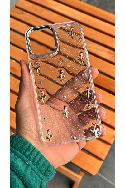 EDELFU آيفون 13 و14 - غطاء شفاف بنمط الوردة الحمراء اللامعة مع حماية للكاميرا...