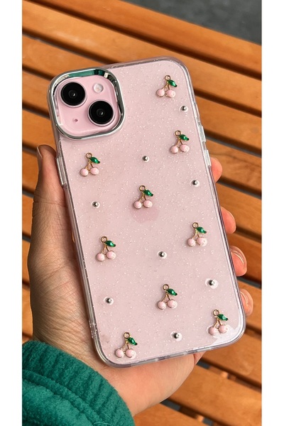 EDELFU iPhone 15 - Transparent Glitter Tulip Pattern Cover with Camera Protrusion Shiny Case