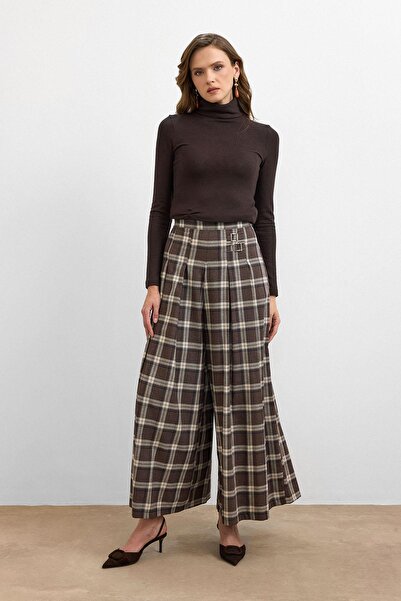 Ranasubaşı Plaid Palazzo Pants - Brown