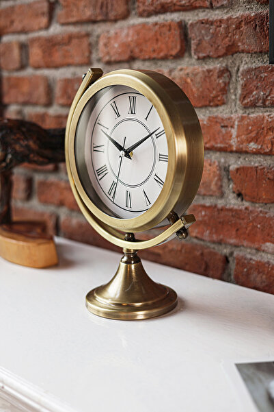 Muyika Design Gold Metal Masa Saati – Sessiz Mekanizma, Roma Rakamlı Dekoratif Vintage Tasarım-Mezza Gold Roma