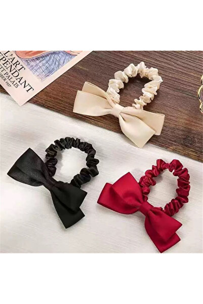 Pelin Aksesuar Red black and white satin bow hair clip set
