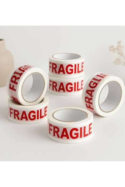OEM Pack of 6 Rolls White Adhesive Tape with Red 'FRAGILE' Print