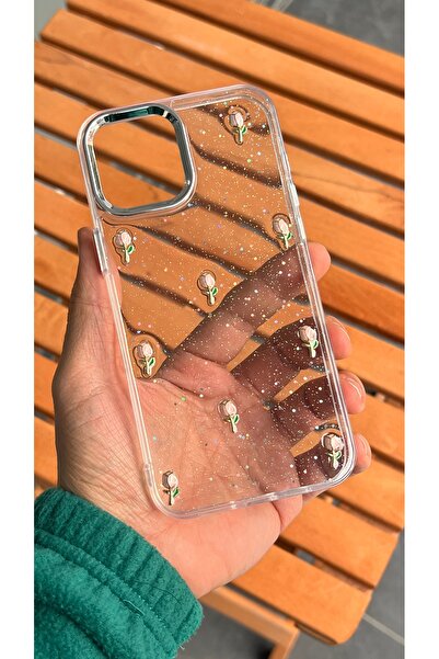 EDELFU iPhone 12 Pro Max - Transparent Glitter Tulip Pattern Cover with Camera Protrusion Shiny Case
