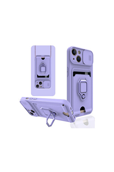 NewFace جراب آيفون 15 زوما من السيليكون مع حلقة بطاقة العمل - أرجواني