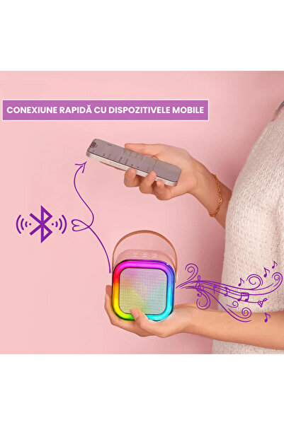 OferteTop Karaoke Set with 2 Microphones and Portable Bluetooth Speaker with RGB Lights