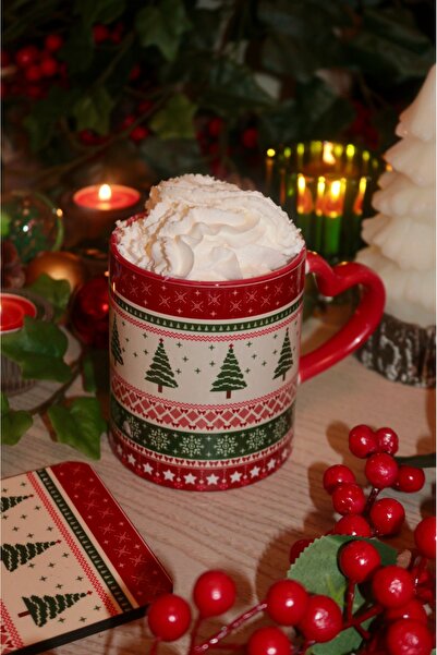 Cool Stuff Studio Yılbaşı Çam Ağacı Kurdele Desenli Kupa Yılbaşı Hediyesi