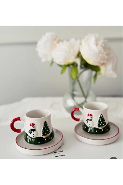 Renkli Düşler Atölyesi Seramik Yılbaşı Noel Desenli Türk Kahvesi Fincan Takım...