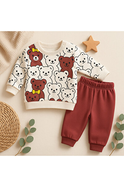 mini mia Teddy Bear Printed Baby Set of 2 – Sweatshirt and Pants Set
