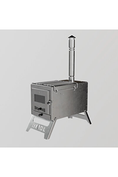 habl -Krom Çift Askılı Çadır Sobası – Kül Hazneli | 430 Krom, 1.50 mm Sac, Kamp ve Outdoor Soba Seti