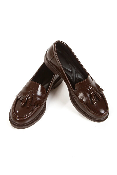 MFT AYAKKABI Brown Patent Leather Tasseled Moccasin Loafer Casual Shoes