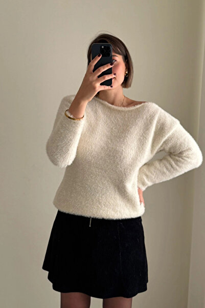 Kubos Moda Boat Neck Ecru Bearded Knitwear Sweater