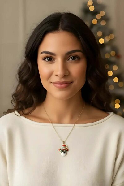 Clariss Çelik Zincir Gold Renk Kardan Adam Figürlü Yılbaşı Temalı Kadın Kolye