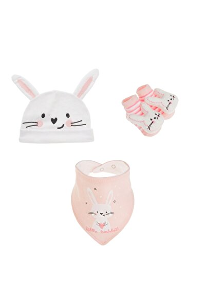 Tessari Set pentru nou-născuți cu căciulă, bavetă și șosete cu model 3D de ie...