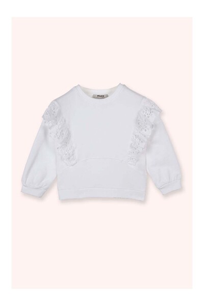 Panço Fisto Detailed White Girls' Sweatshirt 2511Gb08016