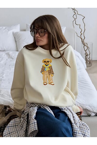 Bengi Clothing Φούτερ Teddy Bear με τύπωμα από λευκό οργανικό βαμβάκι