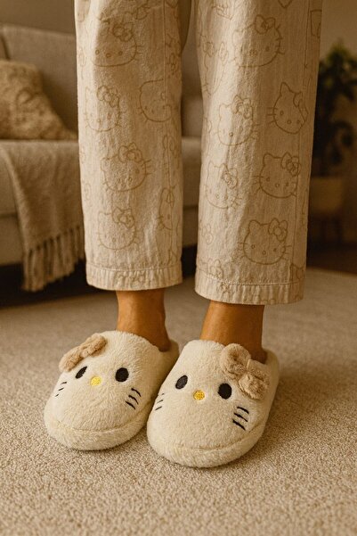 ALB TERLİK AYAKKABI SAN. TİC. LTD. ŞTİ. Ribbon Detailed Hello Warm Women's House Slippers Plush