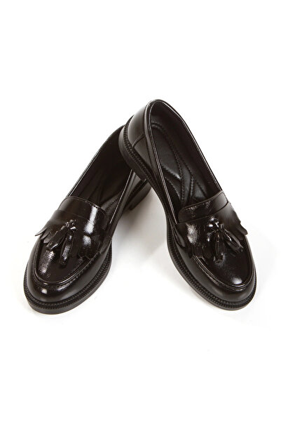 MFT AYAKKABI Black Patent Leather Tasseled Moccasin Loafer Casual Shoes