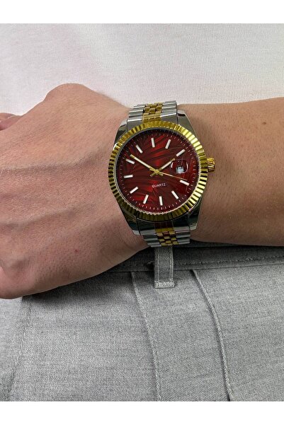 Arvens Vintage Red Dial Steel Men's Wristwatch Stainless Steel Band Sturdy Steel Case Does Not Lose Color