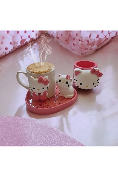 Renklerin Atölyesi Hello Kitty sunumluk seti (fincanı taş yapistirmalı)