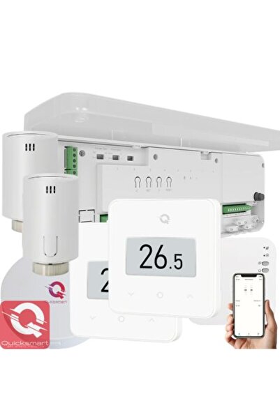 Quicksmart Kit de automatizare wireless pentru încălzire prin pardoseală Q20 - Controler cu 8 zone, 2 termostate Q30, 2 valve QTV20