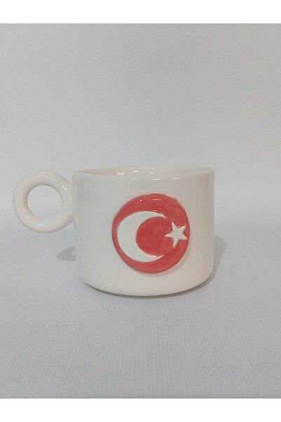 Zümrüdüanka Seramik Turkish Flag Embossed Handmade Ceramic Mug