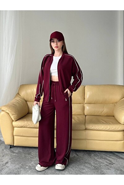 LOQFashion Modal Kumaş Double Interlayer Piped Tracksuit Full Set