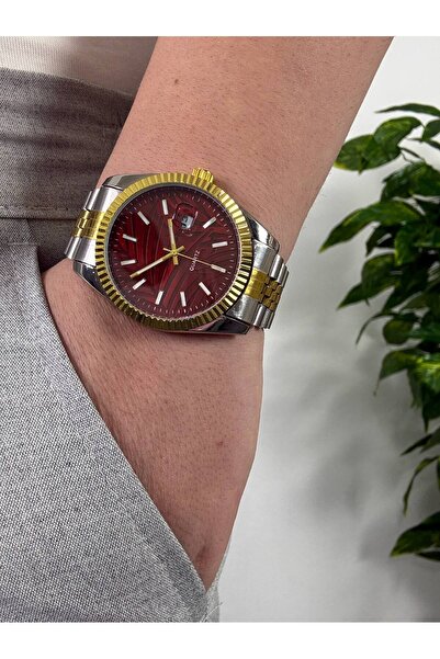Arvens Vintage Red Dial Steel Men's Wristwatch Stainless Steel Band Sturdy Steel Case Does Not Lose Color