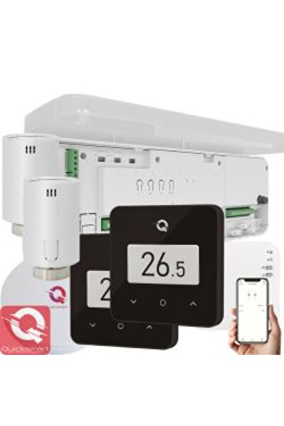 Quick Q20 Wireless Underfloor Heating Automation Kit, 8-zone Controller, 2x Q30 Thermostats, 2x QTV20 Head
