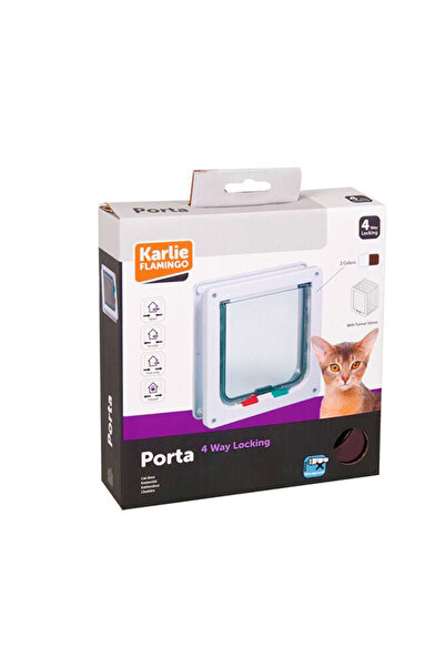 Karlie باب سميك للقطط مع قفل TR-بني-19.2×20 سم-4 اتجاهات