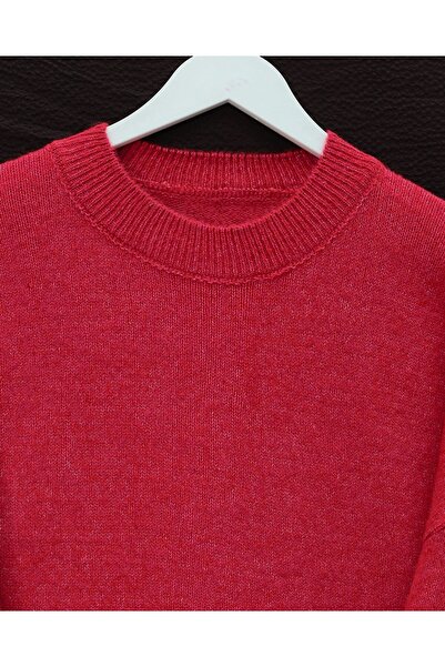 Modamorfo Round Neck Balloon Sleeve Casual Knit Sweater -Pomegranate Flower