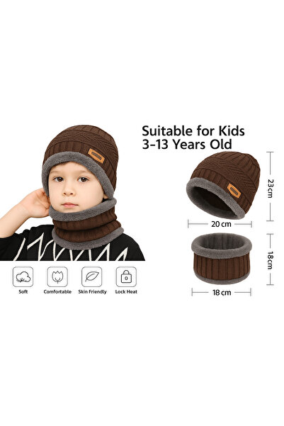 SARAOONT Kids Winter Hat and Scarf Set, 2 Pc, Ages 3-13, Knit Beanie with Plush Lining