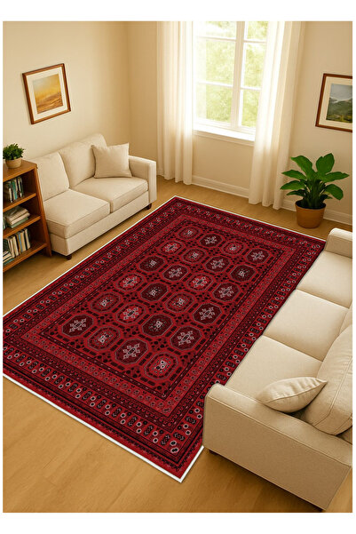 STY Home Bordo Otantik Dijital Baskı Halı Kaymaz Tabanlı Yıkanabilir Halı Yol...