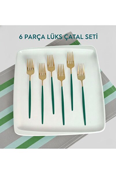 TARIK HOME GOLD YEŞİL MODERN YEMEK ÇATALI LÜKS PASLANMAZ ÇELİK 6 PARÇA