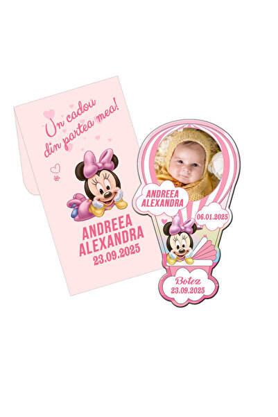 PersonalizatCuStil Set of 10 pieces - Minnie Mouse hot air balloon shaped baptism magnets, girl model