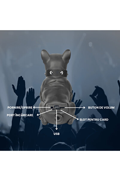 OferteTop Bulldog Black Portable Speaker with Bluetooth, FM Radio, USB and Integrated Microphone