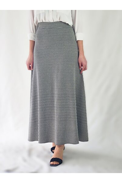 YAXİ Elastic Waist Maxi Flared Skirt with Crow Pattern