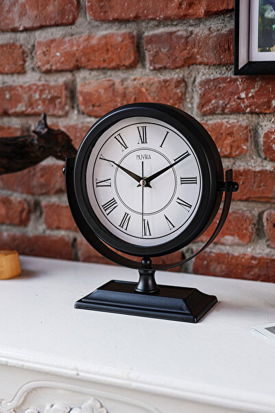 Muyika Design Siyah Metal Masa Saati – Sessiz Mekanizma, Hareketli Üst Kısım, Dijital Baskı Kadran-Ruccia Siyah