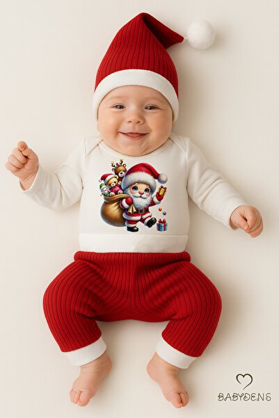 BABYDEN'S طقم ملابس عيد الميلاد للأطفال مكون من قماش مجدّل قطع، سانتا مطبوع ب...