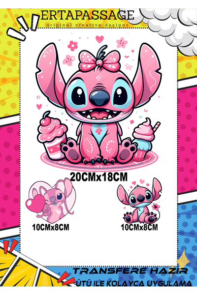 ErTaPassage Stitch Çocuk DTF Transfer Baskı – Ütüyle Yapışan – Tişört İçin Ko...